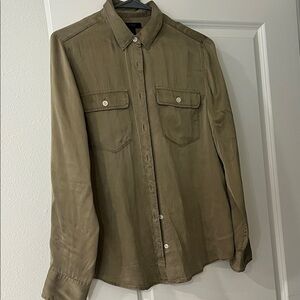 Jcrew Olive Button-Up Silk Shirt